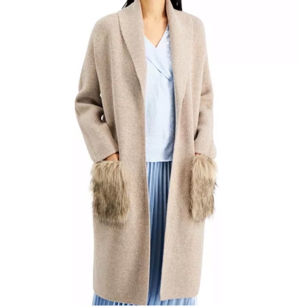 Alfani Cardigan/ Coat With Fur Pockets - Women | Color: Beige | Size: S